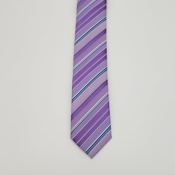 Laurant Bennet Milano Men Dress Suit Skinny Neck Tie Lavender Stripe 57" 2 1/8"W - Picture 7 of 8